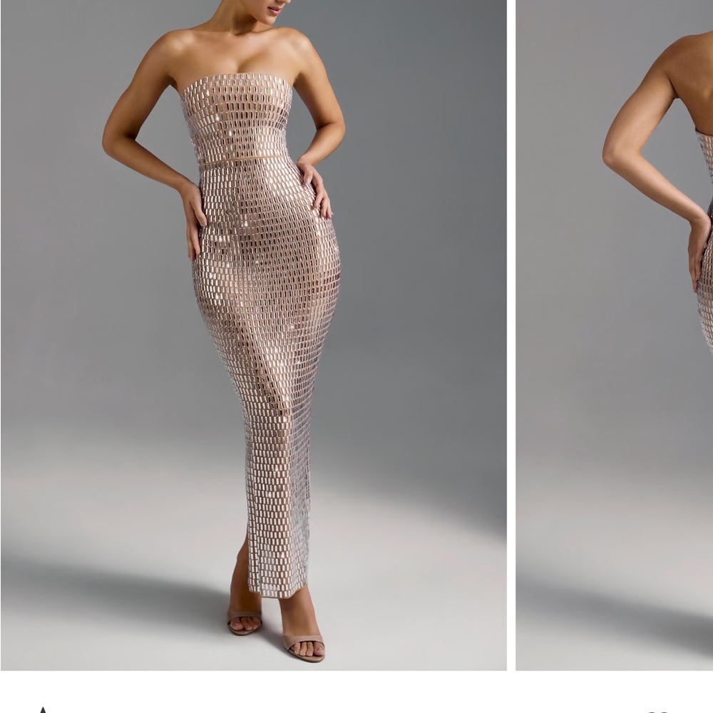 Oh Polly Amaya Embellished Dress in Almond Size US 4